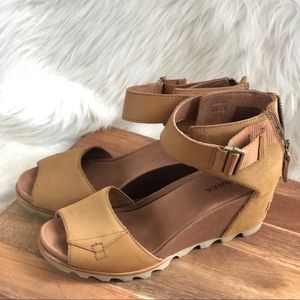 Sorel Joanie Open Toe Leather Strap Wedge Sandal